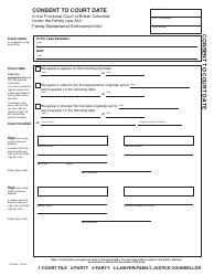 Document preview: Form PFA883 Consent to Court Date - British Columbia, Canada