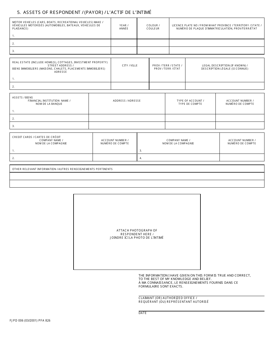 Form PFA826 Case Information Form - British Columbia, Canada (English / French), Page 2