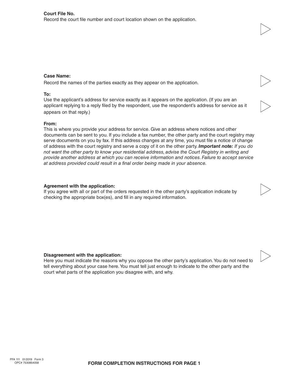 PCFR Form 3 (PFA111) Reply - British Columbia, Canada, Page 2