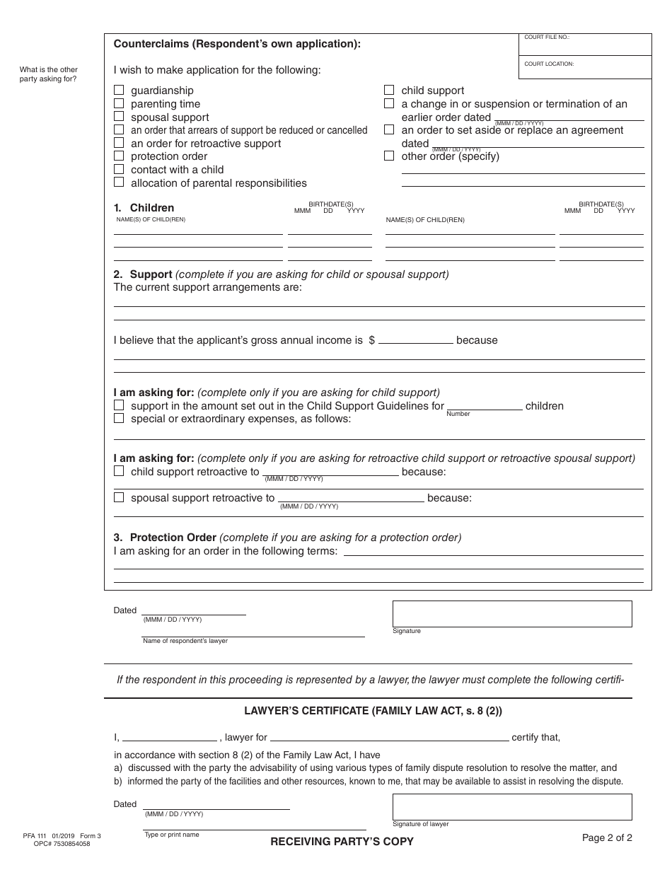 PCFR Form 3 (PFA111) Reply - British Columbia, Canada, Page 8