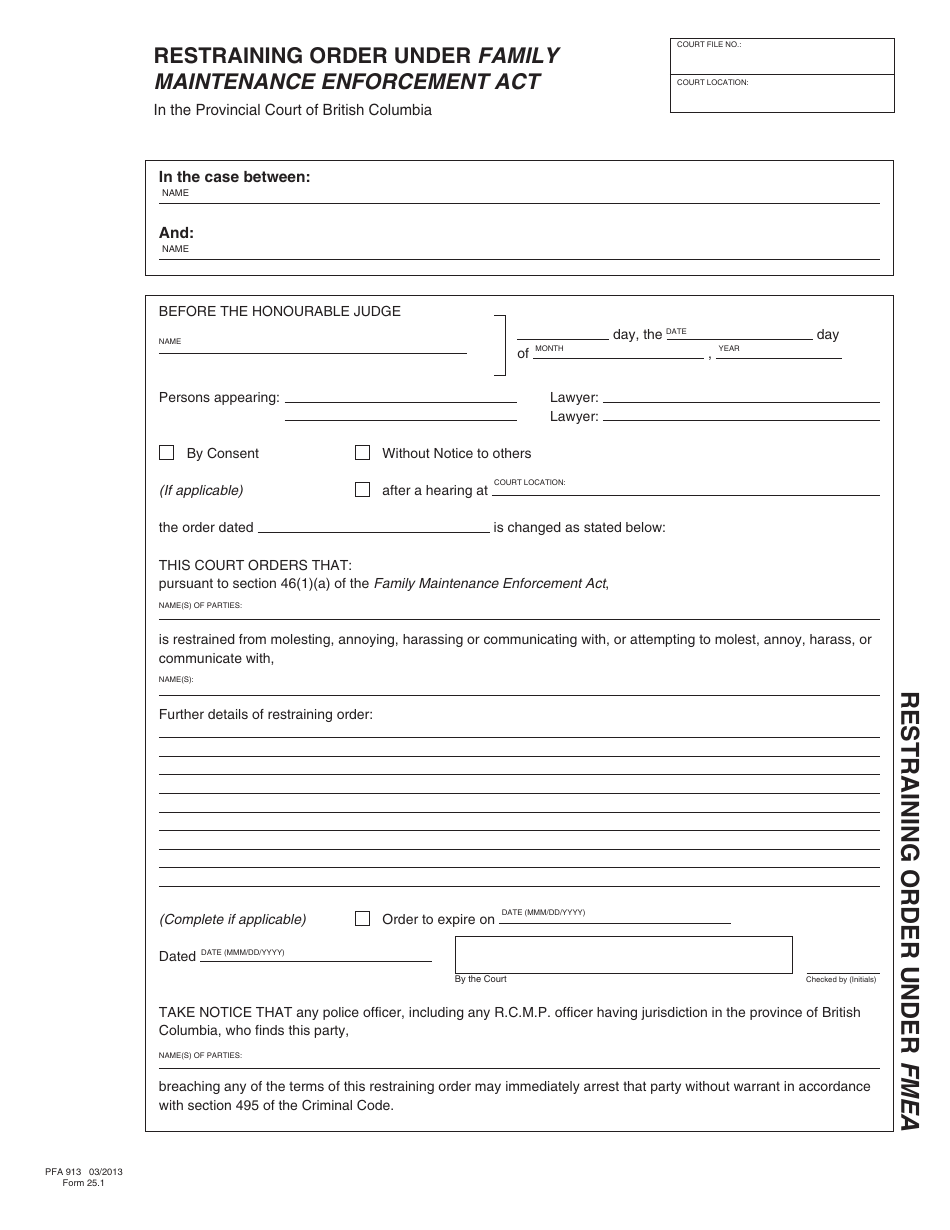 FMEA Form 25.1 (PFA913) Fill Out, Sign Online and Download Fillable PDF, British Columbia