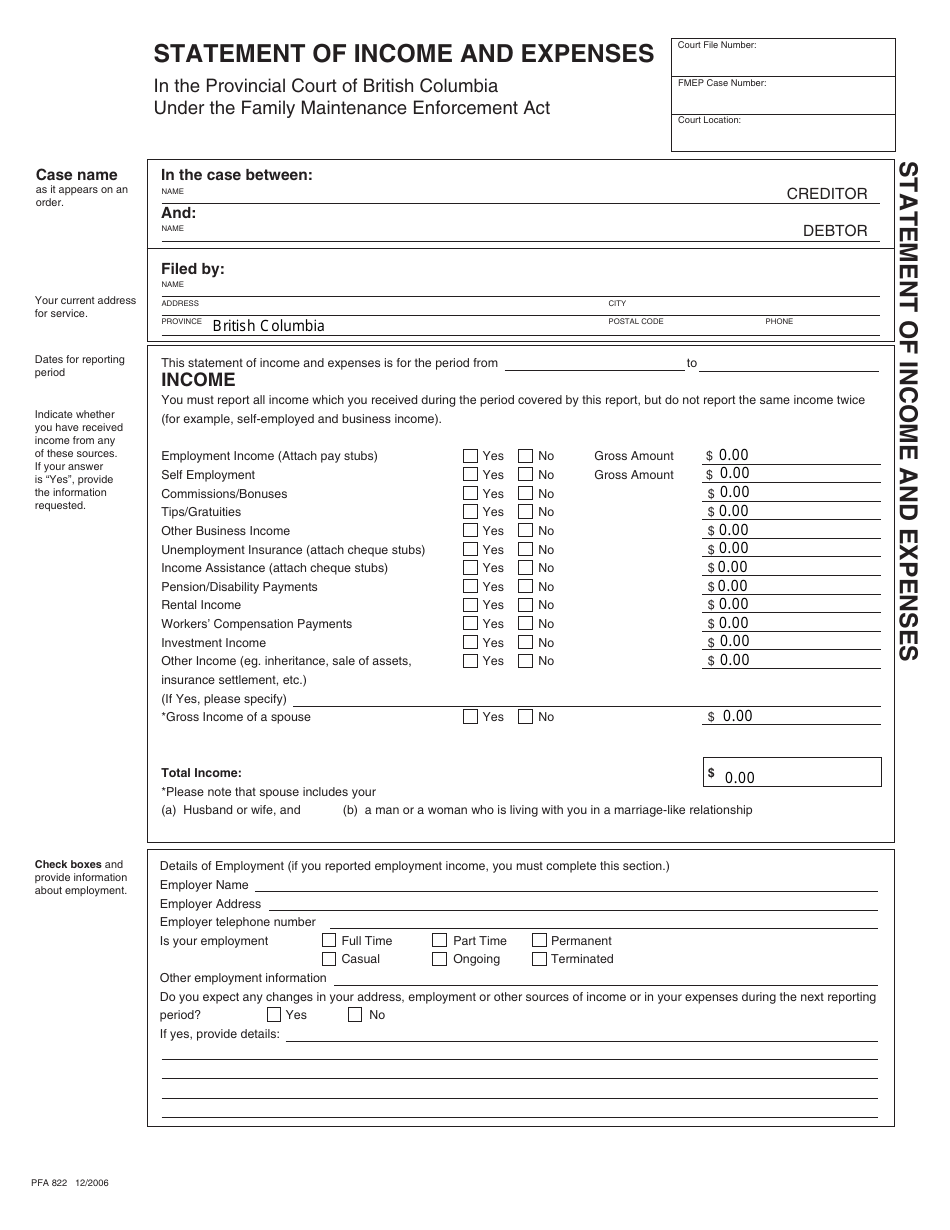 Form Pfa822 Fill Out Sign Online And Download Fillable Pdf British Columbia Canada 4741