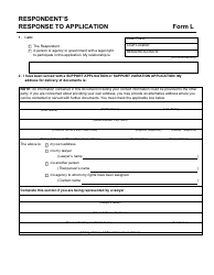 Form L (PFA888) &quot;Respondent's Response to Application&quot; - British Columbia, Canada