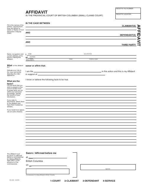 Form SCL848 Affidavit - British Columbia, Canada