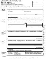 Document preview: Form PTR022 Violation Ticket Statement and Written Reasons - British Columbia, Canada