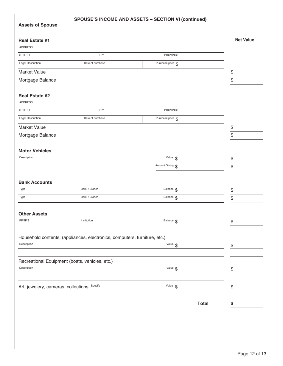 Form PFA073 Statement of Finances - British Columbia, Canada, Page 12