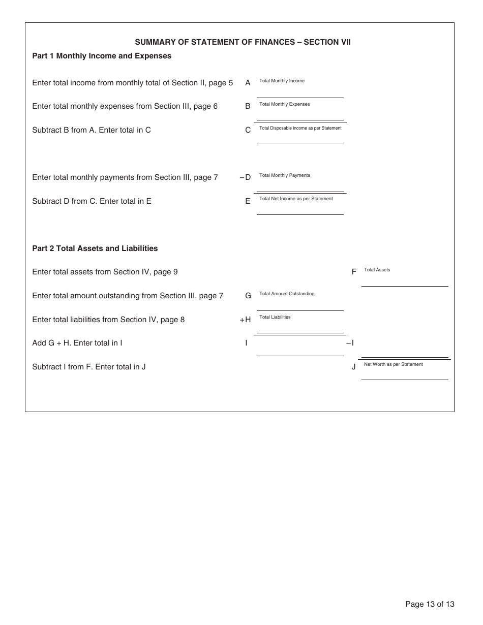 Form PFA073 Statement of Finances - British Columbia, Canada, Page 13