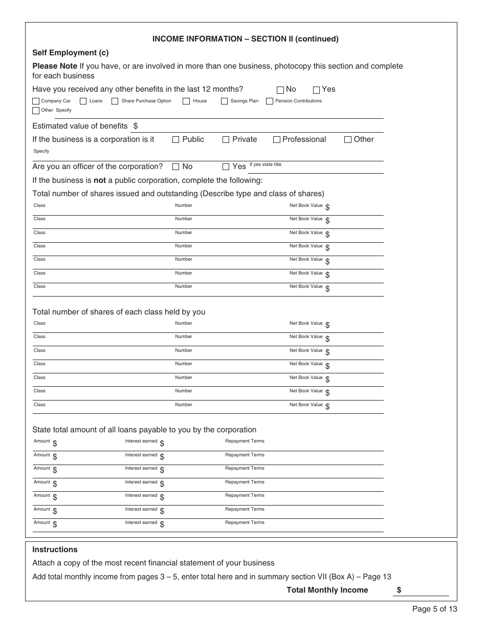Form PFA073 Statement of Finances - British Columbia, Canada, Page 5