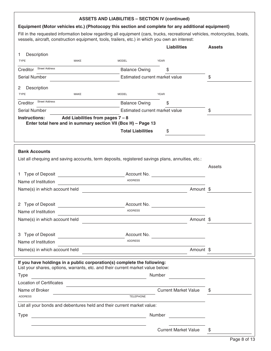 Form PFA073 Statement of Finances - British Columbia, Canada, Page 8