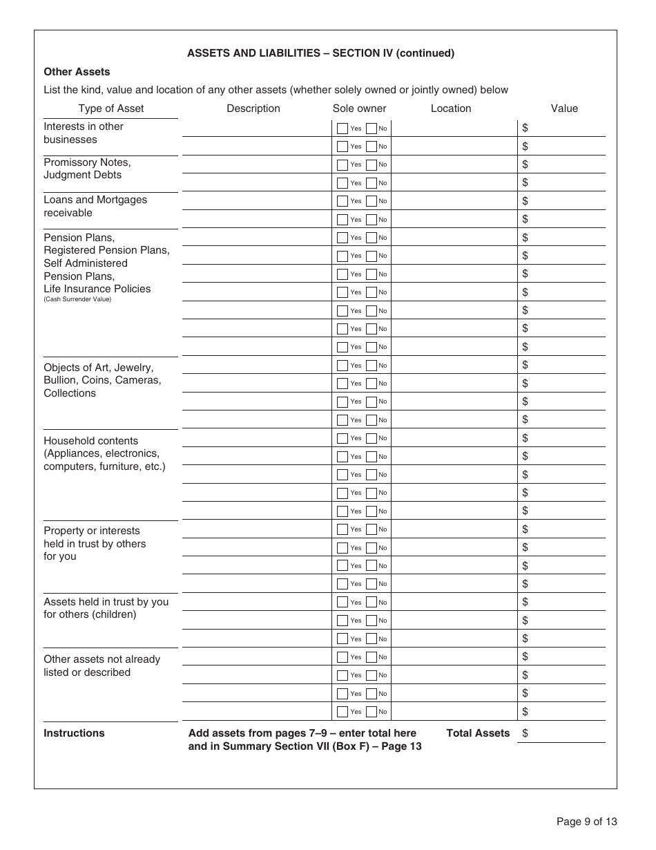 Form PFA073 Statement of Finances - British Columbia, Canada, Page 9