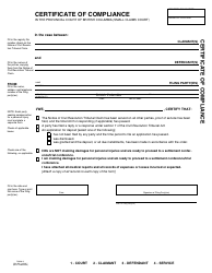 Document preview: SCR Form 37 (SCL056) Certificate of Compliance - British Columbia, Canada