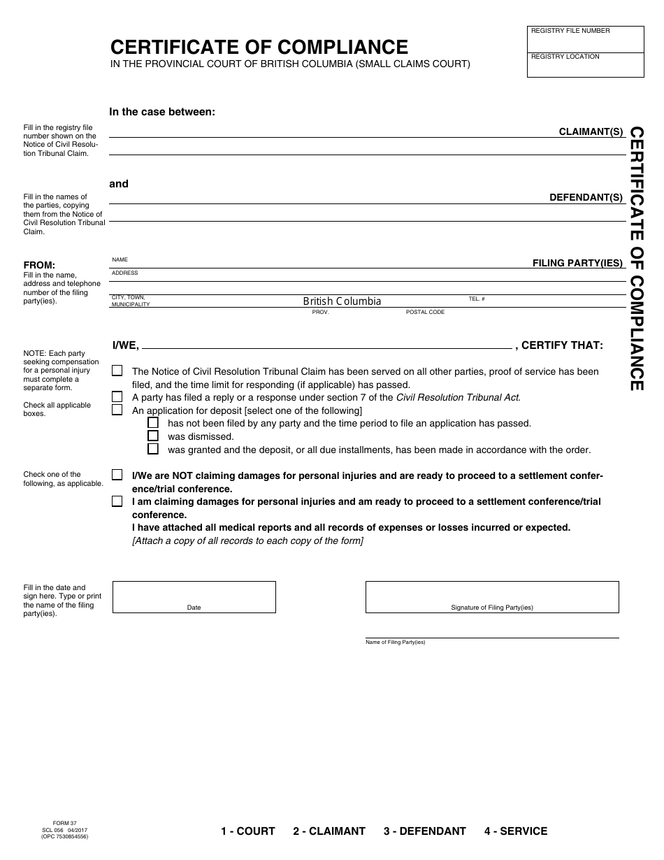 SCR Form 37 (SCL056) - Fill Out, Sign Online and Download Fillable PDF ...