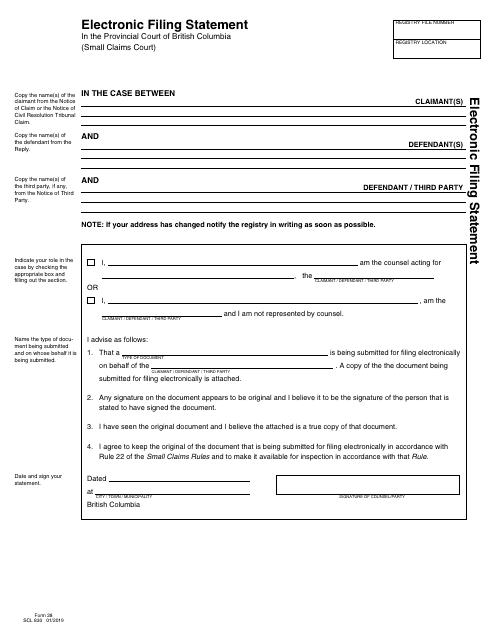 SCR Form 28 (SCL830)  Printable Pdf