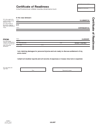 SCR Form 7 (SCL007) Certificate of Readiness - British Columbia, Canada