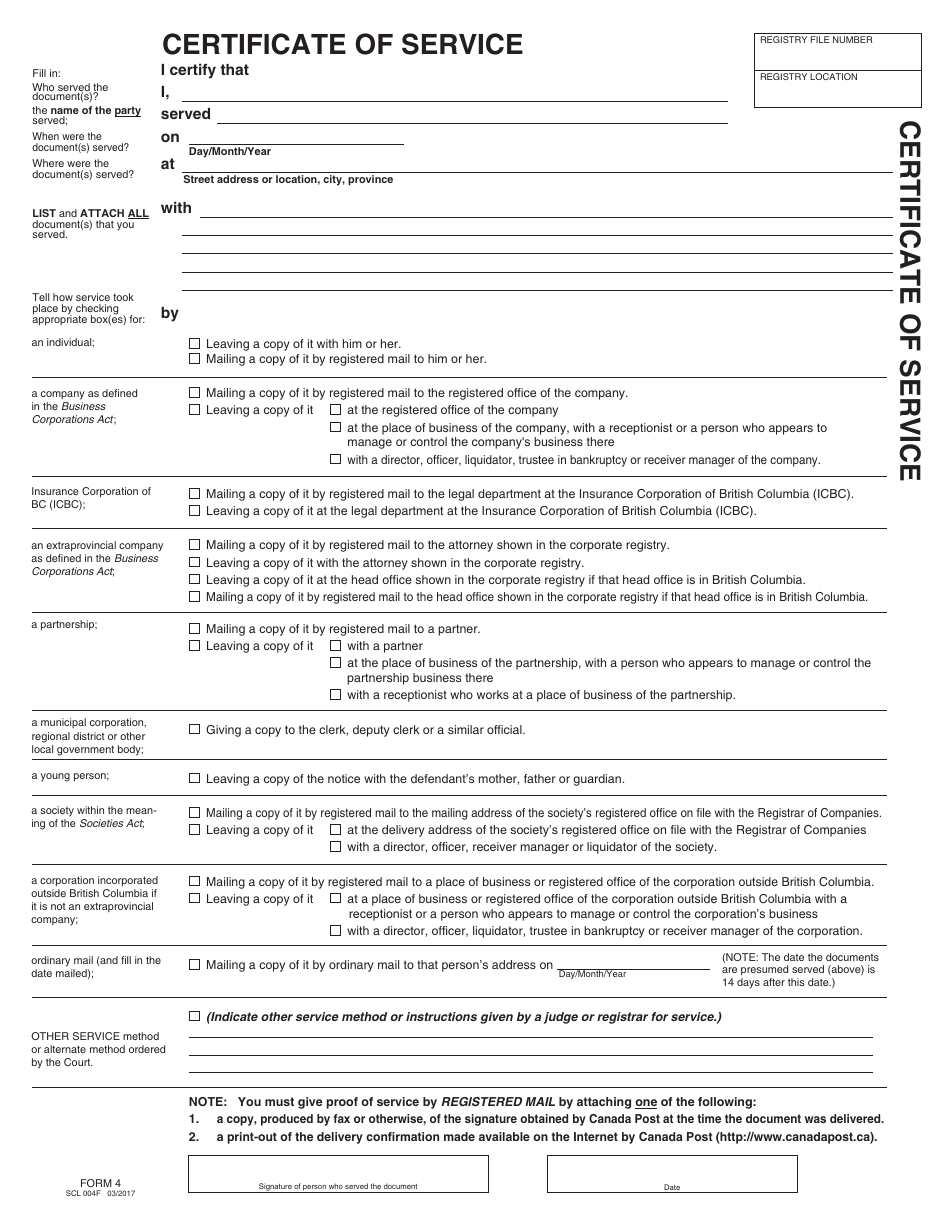 SCR Form 7 (SCL007) Certificate of Readiness - British Columbia, Canada, Page 4