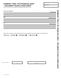 Document preview: Form SCL838 Summary Trial for Financial Debt - Document Filing Cover Sheet - British Columbia, Canada