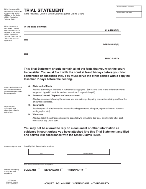 SCR Form 33 (SCL045)  Printable Pdf