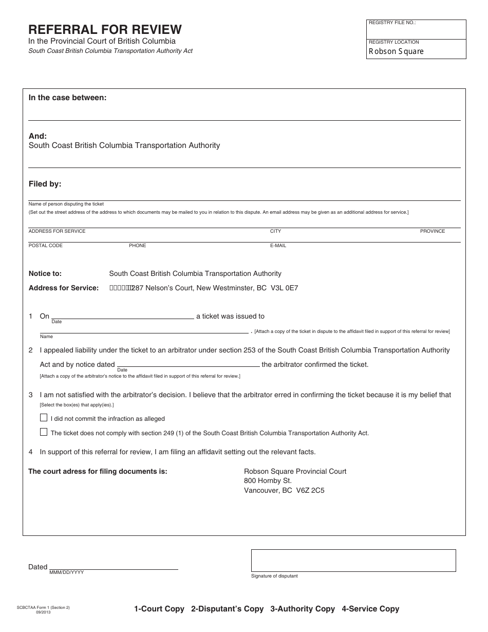 SCBCTAA Form 1 Referral for Review - British Columbia, Canada, Page 1