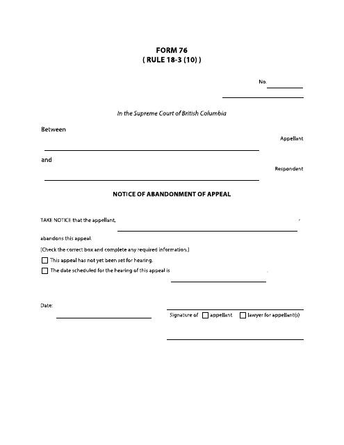Form 76 Notice of Abandonment of Appeal - British Columbia, Canada