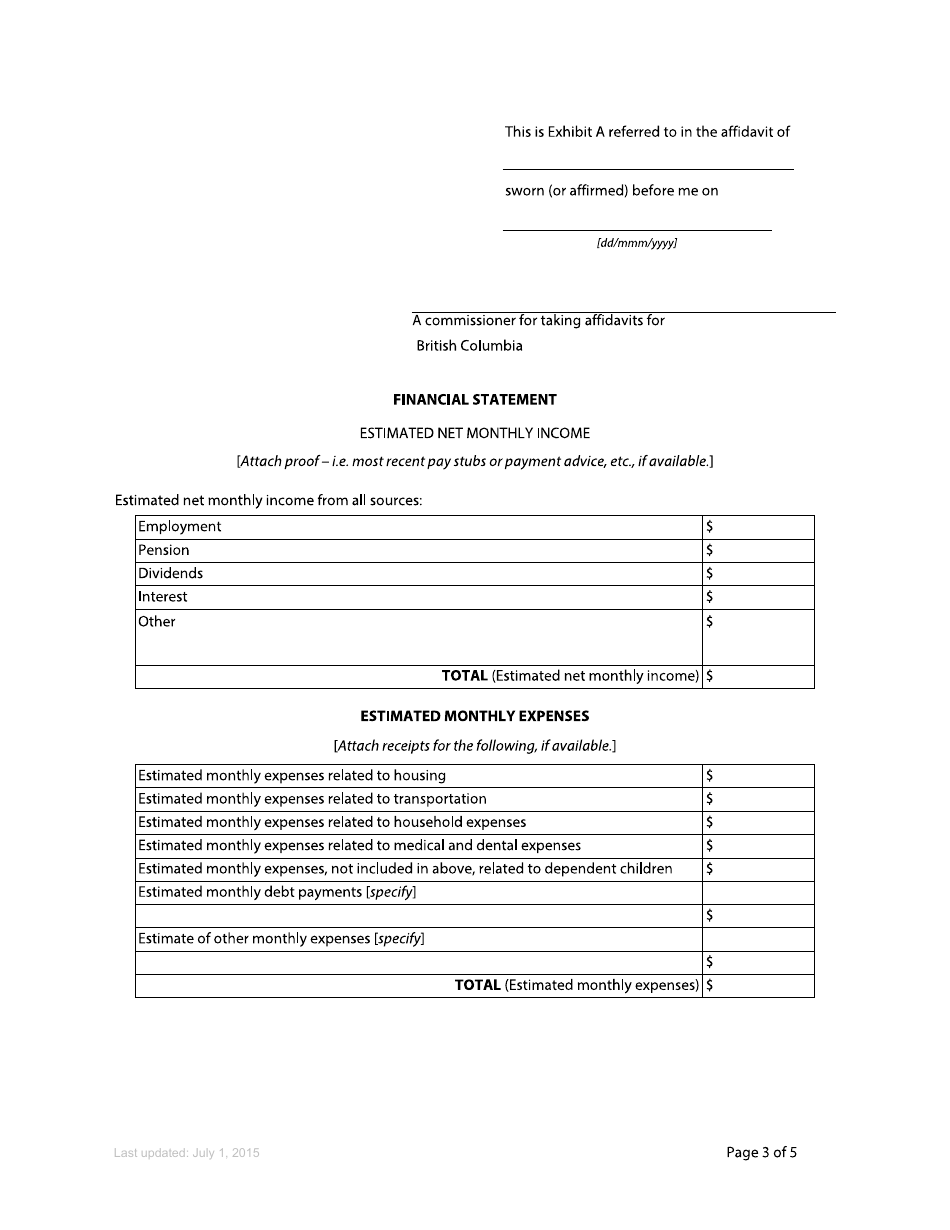 Form 80 Affidavit in Support of Order to Waive Fees - British Columbia, Canada, Page 3