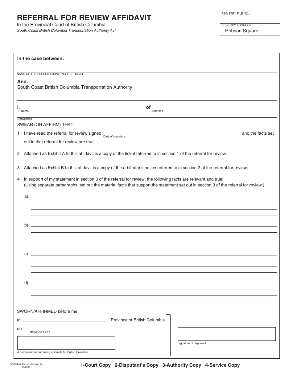 SCBCTAA Form 2 Referral for Review Affidavit - British Columbia, Canada, Page 1