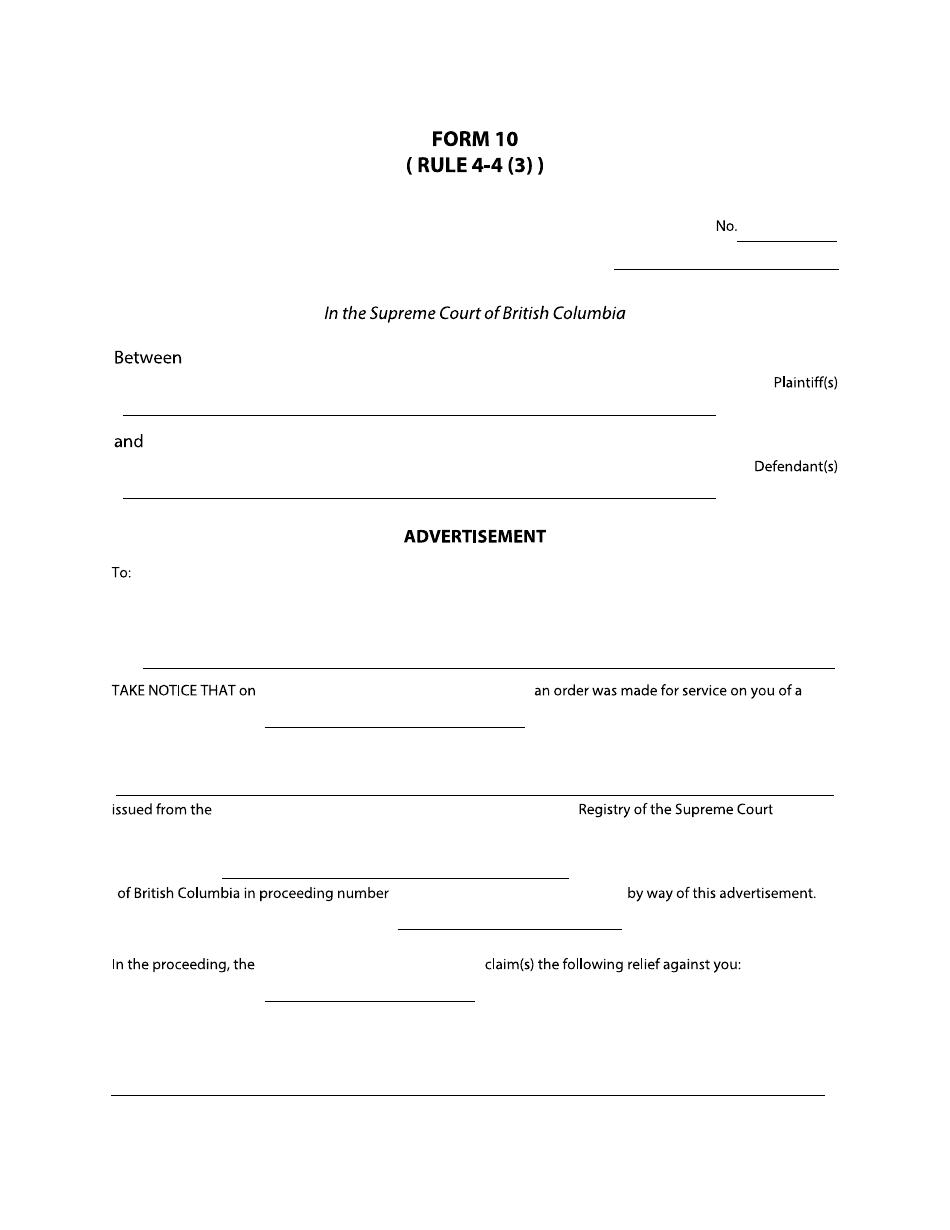 Form 10 Advertisement - British Columbia, Canada, Page 1
