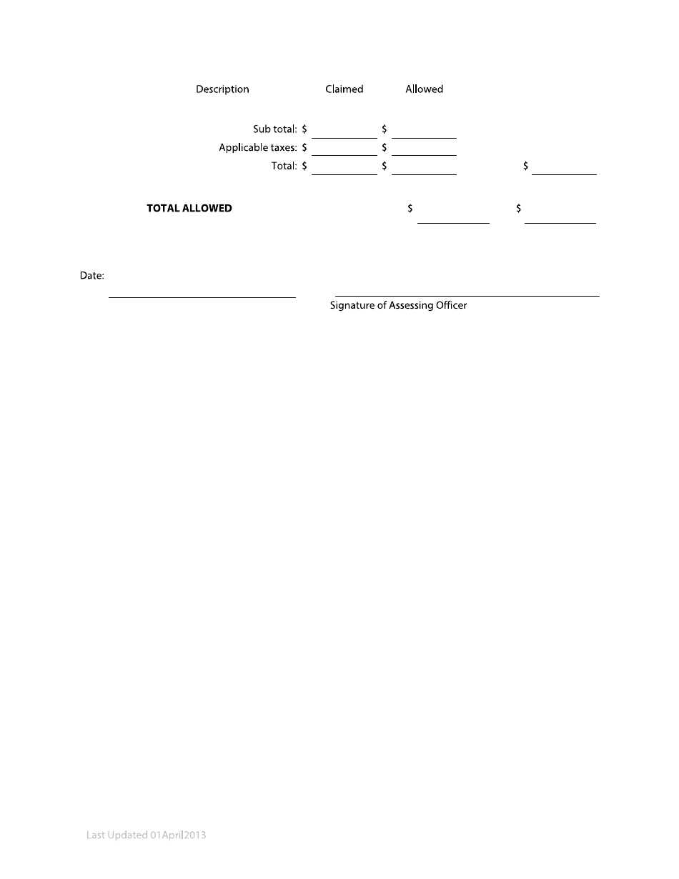 Form 62 Bill of Costs - British Columbia, Canada, Page 2
