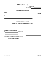 Document preview: Form 15 Affidavit of Personal Service - British Columbia, Canada