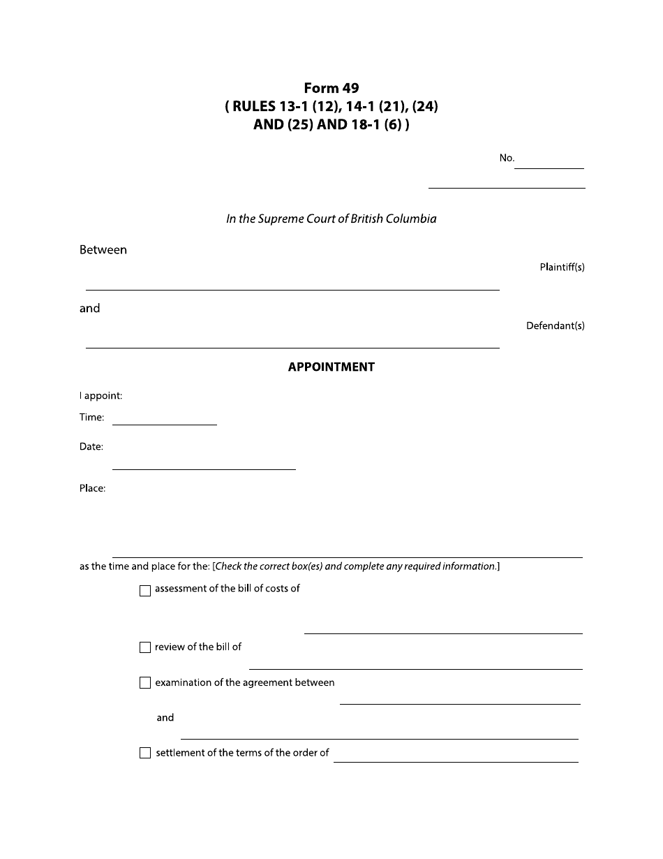 Form 49 Appointment - British Columbia, Canada, Page 1