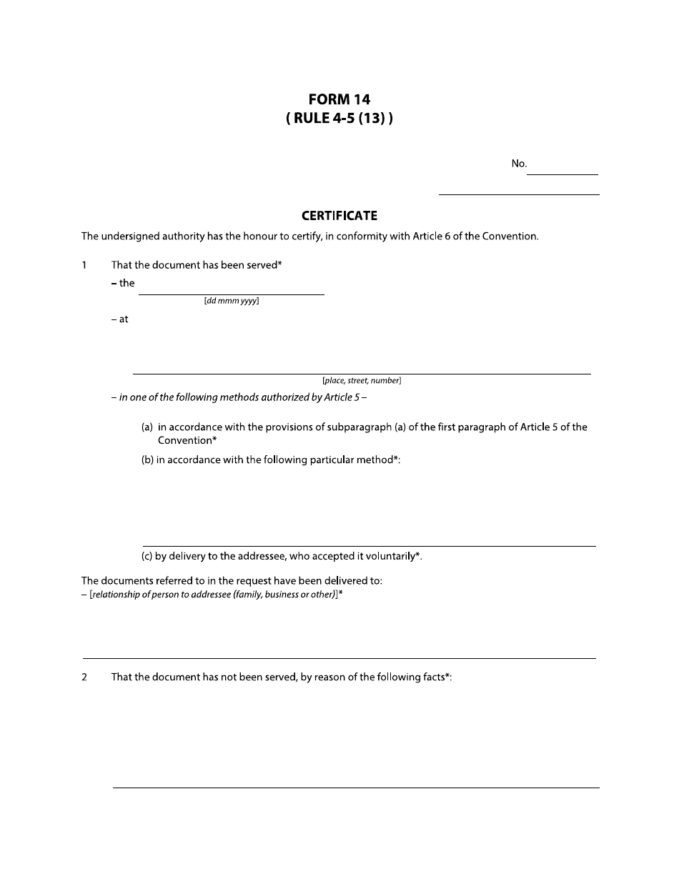 Form 14 Certificate - British Columbia, Canada, Page 1