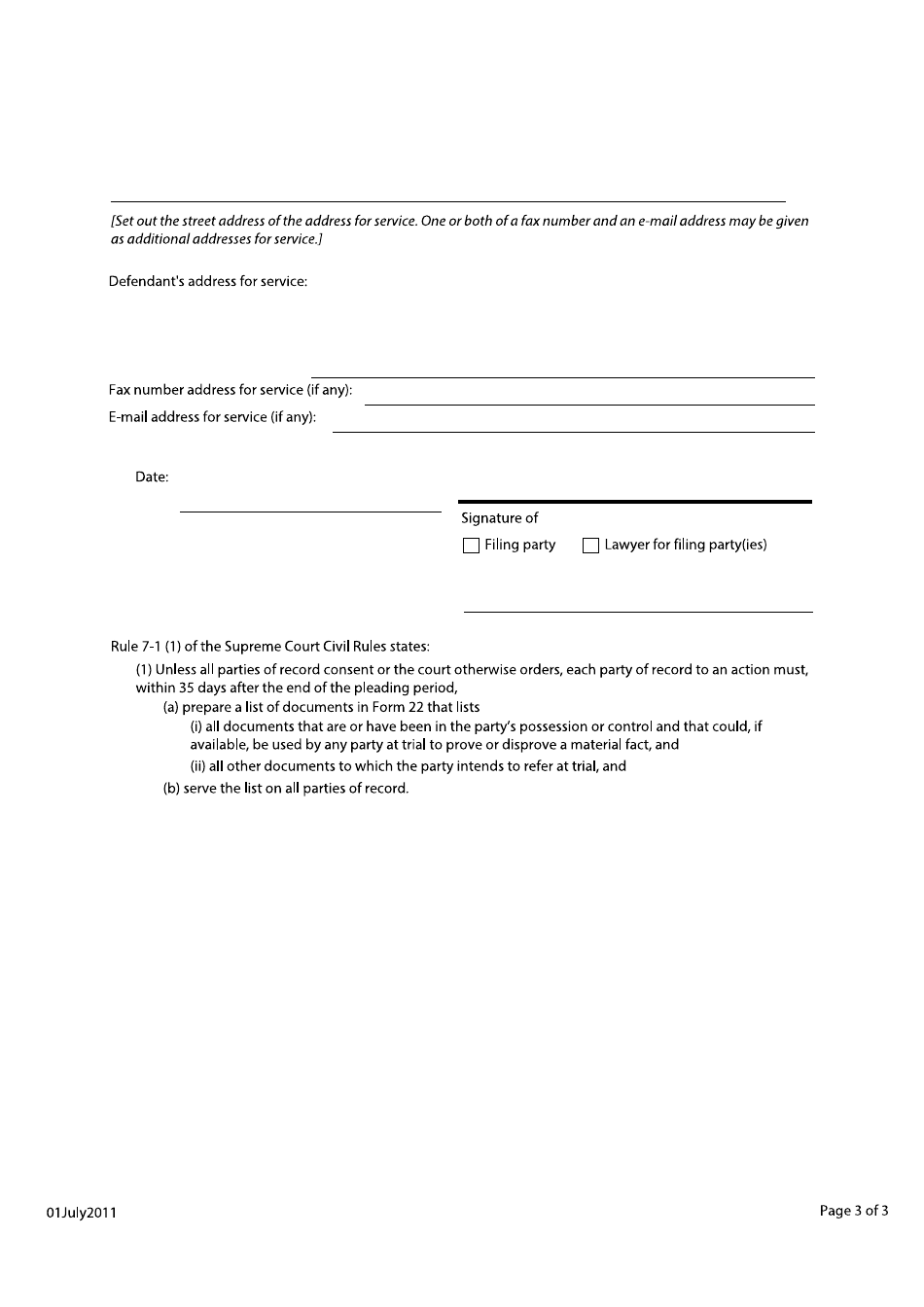 Form 3 Counterclaim - British Columbia, Canada, Page 3