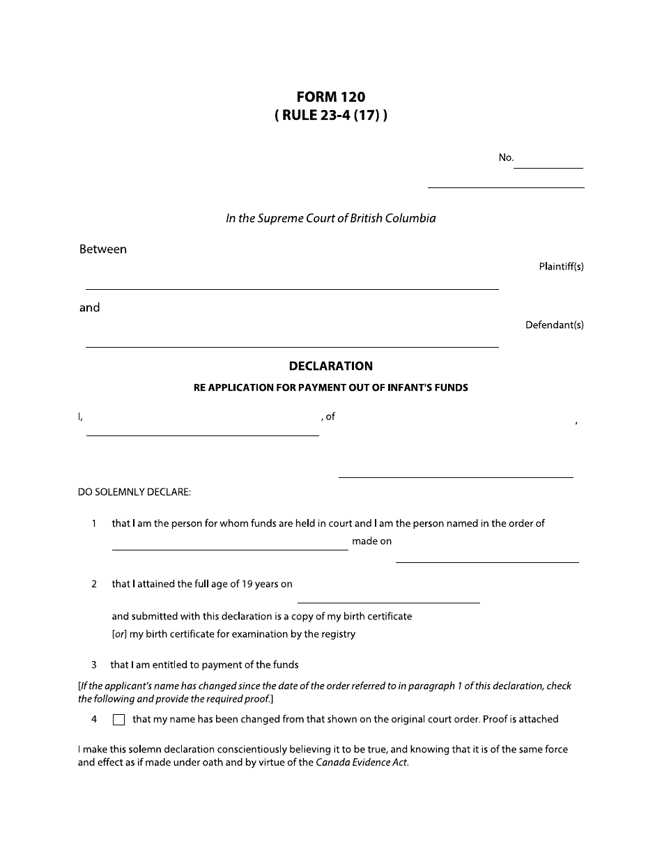 Form 120 Declaration - British Columbia, Canada, Page 1