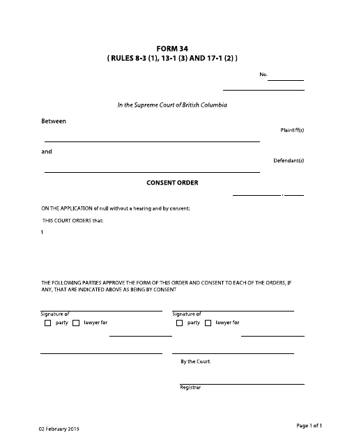 Form 34 Consent Order - British Columbia, Canada