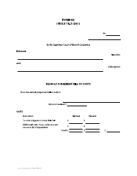 Document preview: Form 63 Default Judgment Bill of Costs - British Columbia, Canada