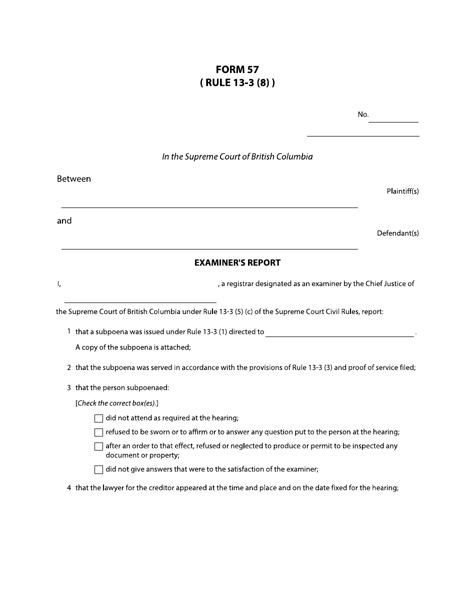 Form 57 Examiners Report - British Columbia, Canada, Page 1