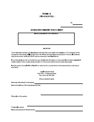 Form 13 Notice and Summary of Document - British Columbia, Canada