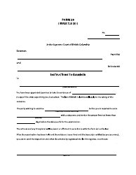 Document preview: Form 28 Instructions to Examiner - British Columbia, Canada