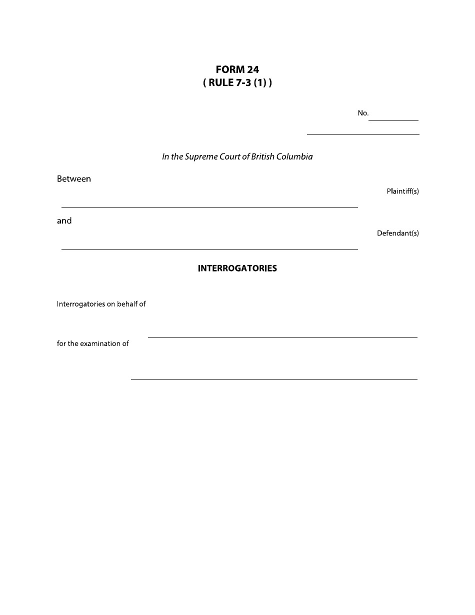 Form 24 Interrogatories - British Columbia, Canada, Page 1