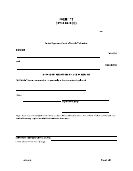 Document preview: Form 111 Notice of Intention to Act in Person - British Columbia, Canada