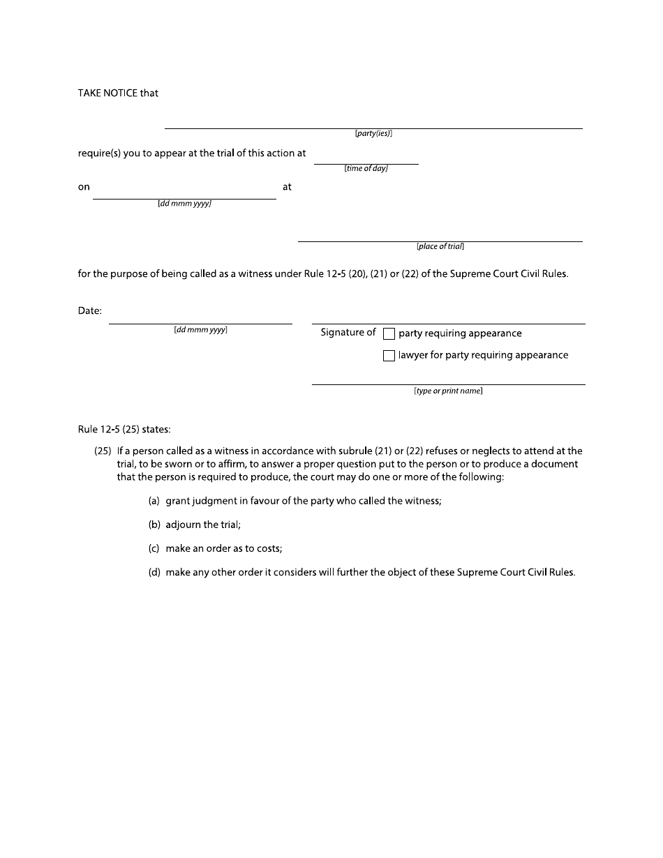 Form 45 Notice of Intention to Call Adverse Party as a Witness - British Columbia, Canada, Page 2
