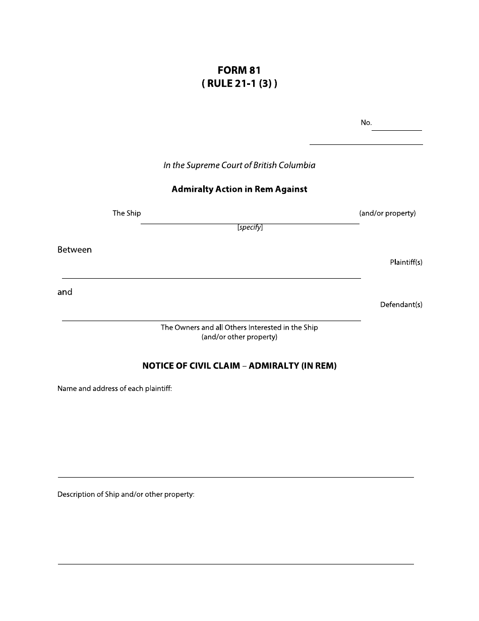 Form 81 Download Fillable PDF or Fill Online Notice of Civil Claim