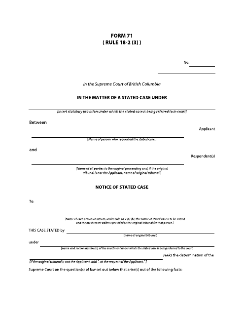 Form 71 Notice of Stated Case - British Columbia, Canada