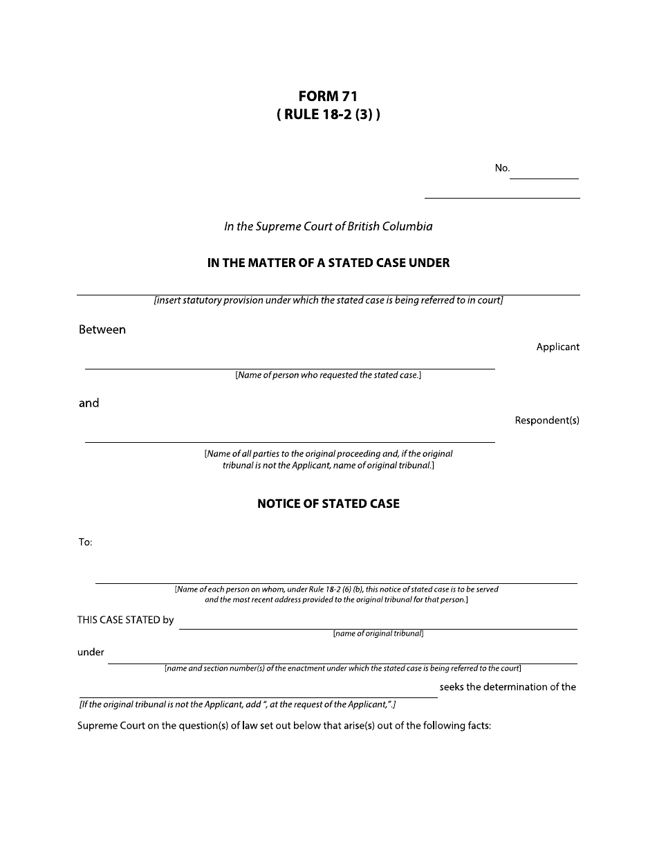 Form 71 Notice of Stated Case - British Columbia, Canada, Page 1