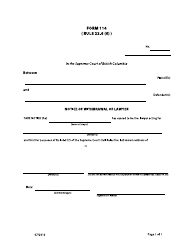 Document preview: Form 114 Notice of Withdrawal of Lawyer - British Columbia, Canada
