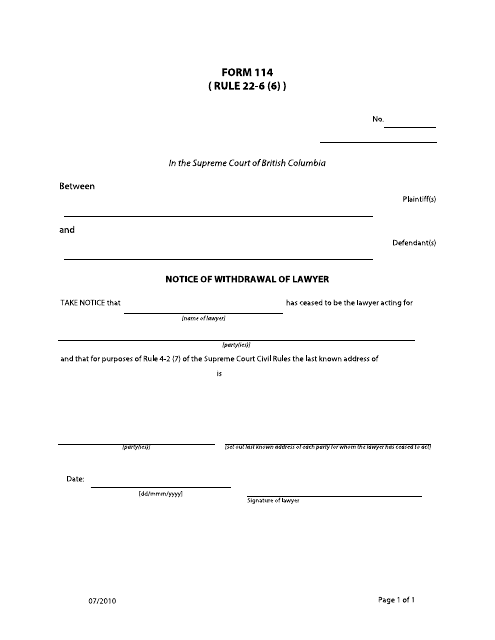 Form 114  Printable Pdf