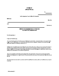 Document preview: Form 27 Order for Examination of Persons Outside the Jurisdiction - British Columbia, Canada