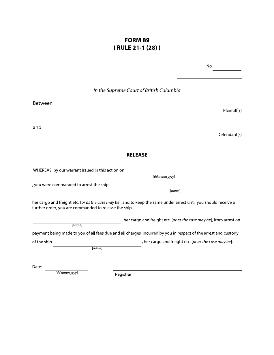 Form 89 Release - British Columbia, Canada, Page 1