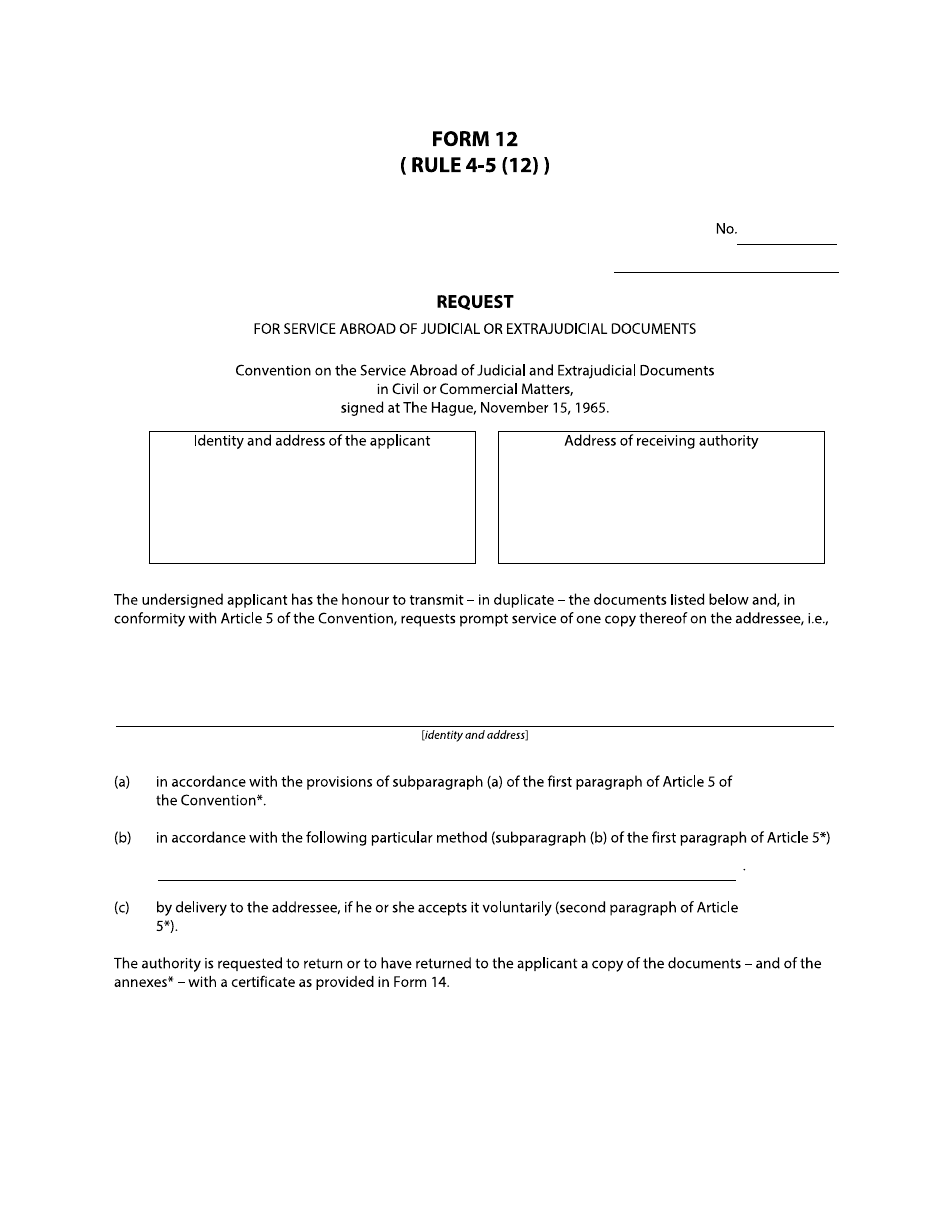 Form 12 Request - British Columbia, Canada, Page 1