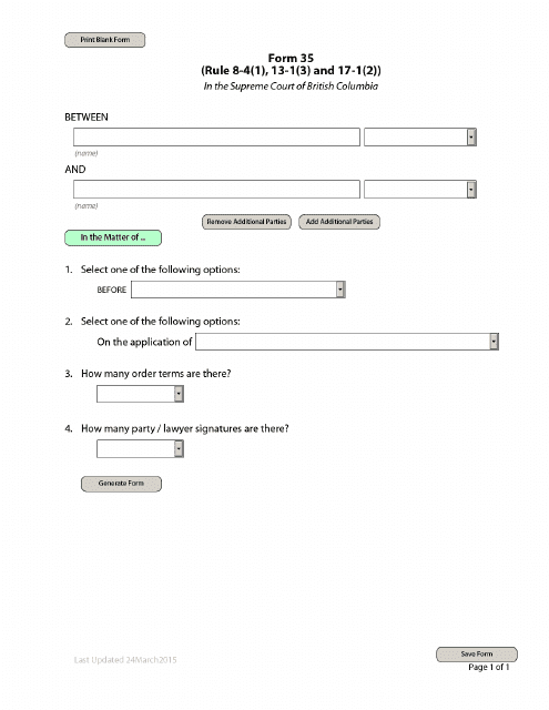 Form 35 Order Made After Application - British Columbia, Canada