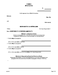 Document preview: Form 4 Response to Counterclaim - British Columbia, Canada